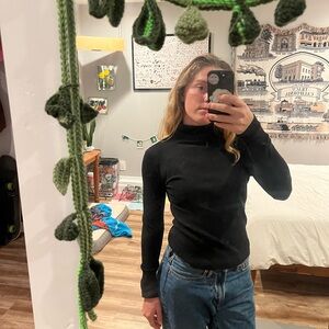 Black Turtleneck Ribbed Knit Sweater